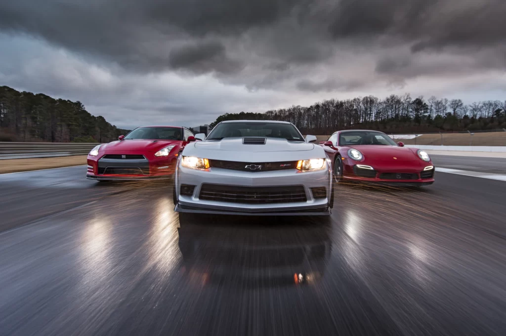 the Chevrolet Camaro Z28 against the Nissan GT R