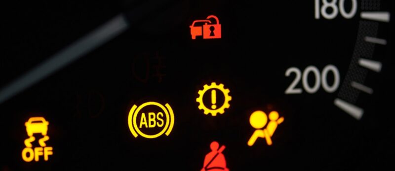 The light of the ABS symbol in the car