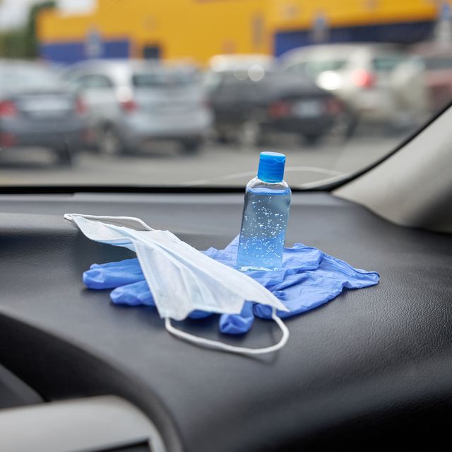 medical mask gloves and an antiseptic bottle should royalty free image 1590769979