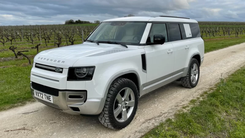 2023 Land Rover Defender 130 First Edition front three quarters 5